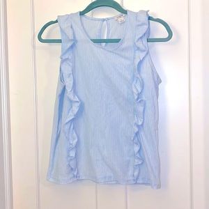 GUC Jcrew Factory light blue/white stripe ruffle sleeveless top XS Hard to find!